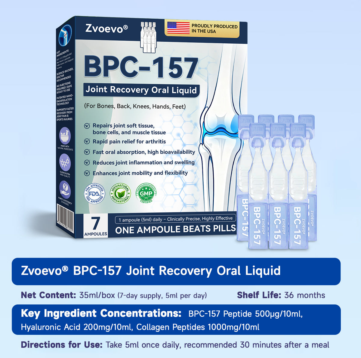 Zvoevo® BPC-157 Stabilized-Peptide Joint Recovery Oral Liquid - ✅Clinically Co-Developed with U.S. Peptide Research Alliance