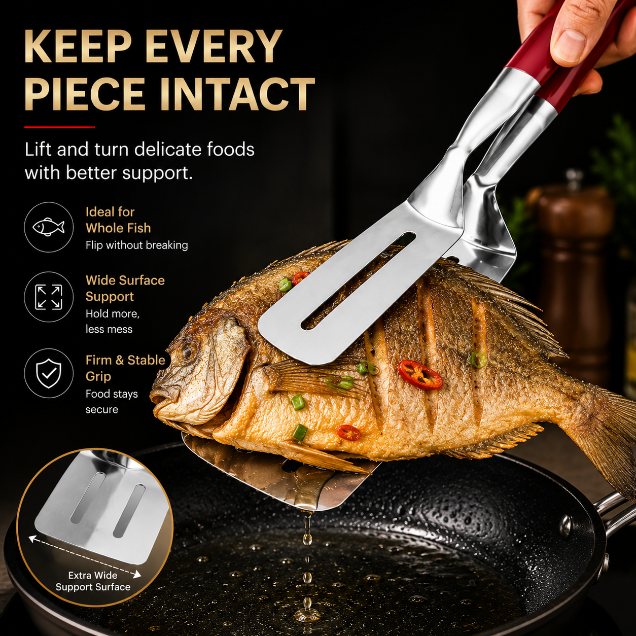 LAST DAY 50% OFF 🍳Rolimey®  2-in-1 Stainless Steel Spatula Tongs – Grip, Flip & Serve