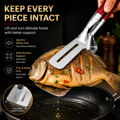 LAST DAY 50% OFF 🍳Rolimey®  2-in-1 Stainless Steel Spatula Tongs – Grip, Flip & Serve