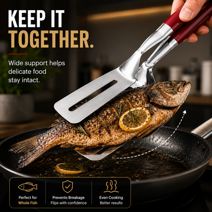 LAST DAY 50% OFF 🍳Rolimey®  2-in-1 Stainless Steel Spatula Tongs – Grip, Flip & Serve