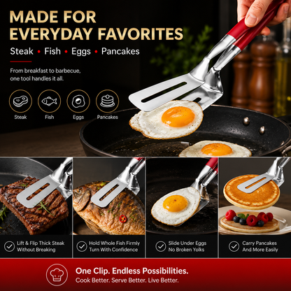 LAST DAY 50% OFF 🍳Rolimey®  2-in-1 Stainless Steel Spatula Tongs – Grip, Flip & Serve