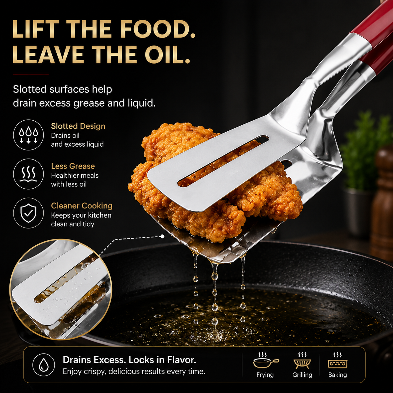 LAST DAY 50% OFF 🍳Rolimey®  2-in-1 Stainless Steel Spatula Tongs – Grip, Flip & Serve