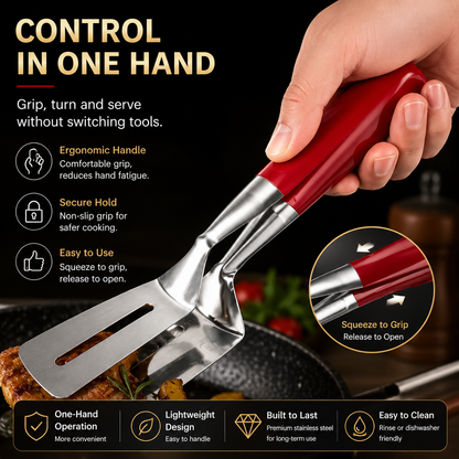 LAST DAY 50% OFF 🍳Rolimey®  2-in-1 Stainless Steel Spatula Tongs – Grip, Flip & Serve