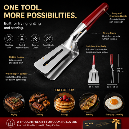 LAST DAY 50% OFF 🍳Rolimey®  2-in-1 Stainless Steel Spatula Tongs – Grip, Flip & Serve