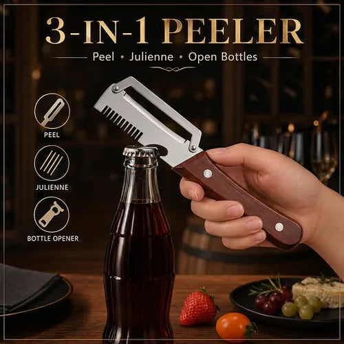 🌾LAST DAY 50% OFF-✨3-in-1 Stainless Steel Vegetable Peeler with Wooden Handle（upsell）