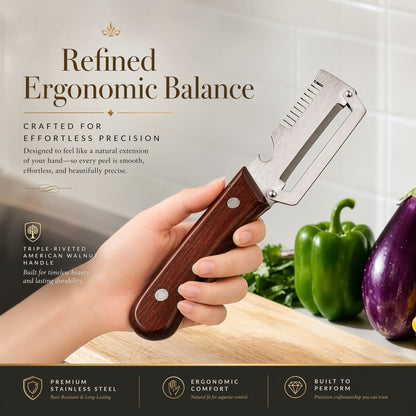 🌾LAST DAY 50% OFF-✨3-in-1 Stainless Steel Vegetable Peeler with Wooden Handle（upsell）